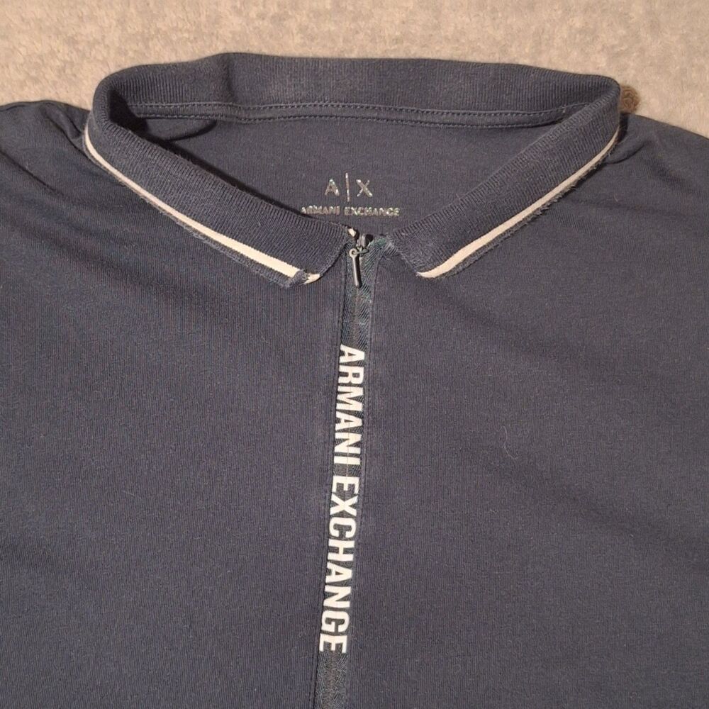 Armani Exchange A|X Polo Shirt Mens M Navy Blue Zip Close White Trim